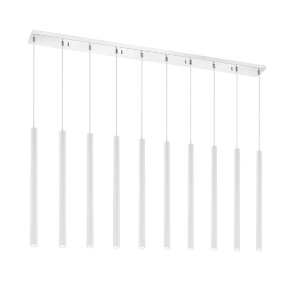 Z-Lite Forest 10 Light Steel LED Island Pendant in Matte White and Chrome