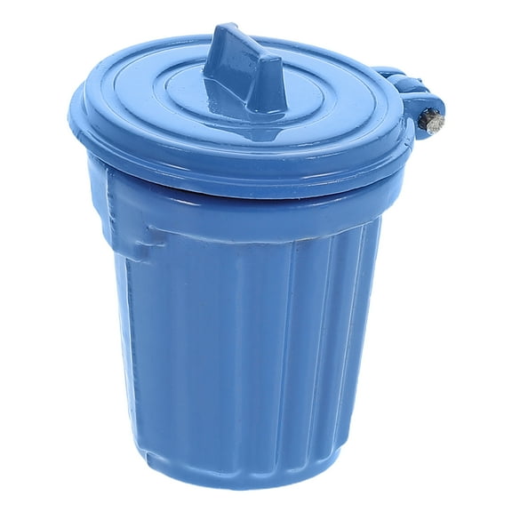 OULII Small Garbage Can With Lid Mini Trash Can Blue Alloy 1Pack Realistic Style