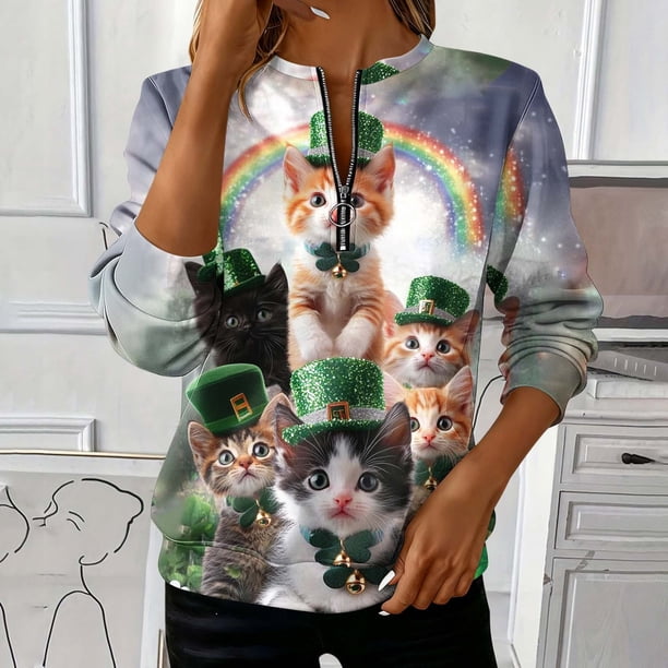 TaTaai Ladies St. Patrick's Day Print Long Sleeve Sweatshirt Fashion Loose Round Neck Casual Top Soft Comfortable for Daily Home Office Streetwear Gift
