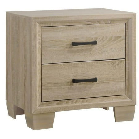 Wooden Nightstand With 2 Drawers White Washed Oak Brown