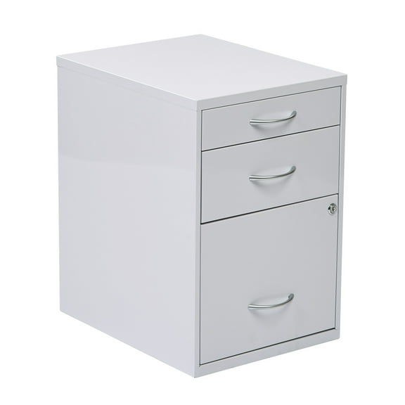 OSP Designs Soft-Hued Metal Storage File Cabinet with 3 Drawers, White, 22 inches