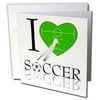 3dRose I Love Soccer In Green - Greeting Cards, 6 by 6-inches, set of 12