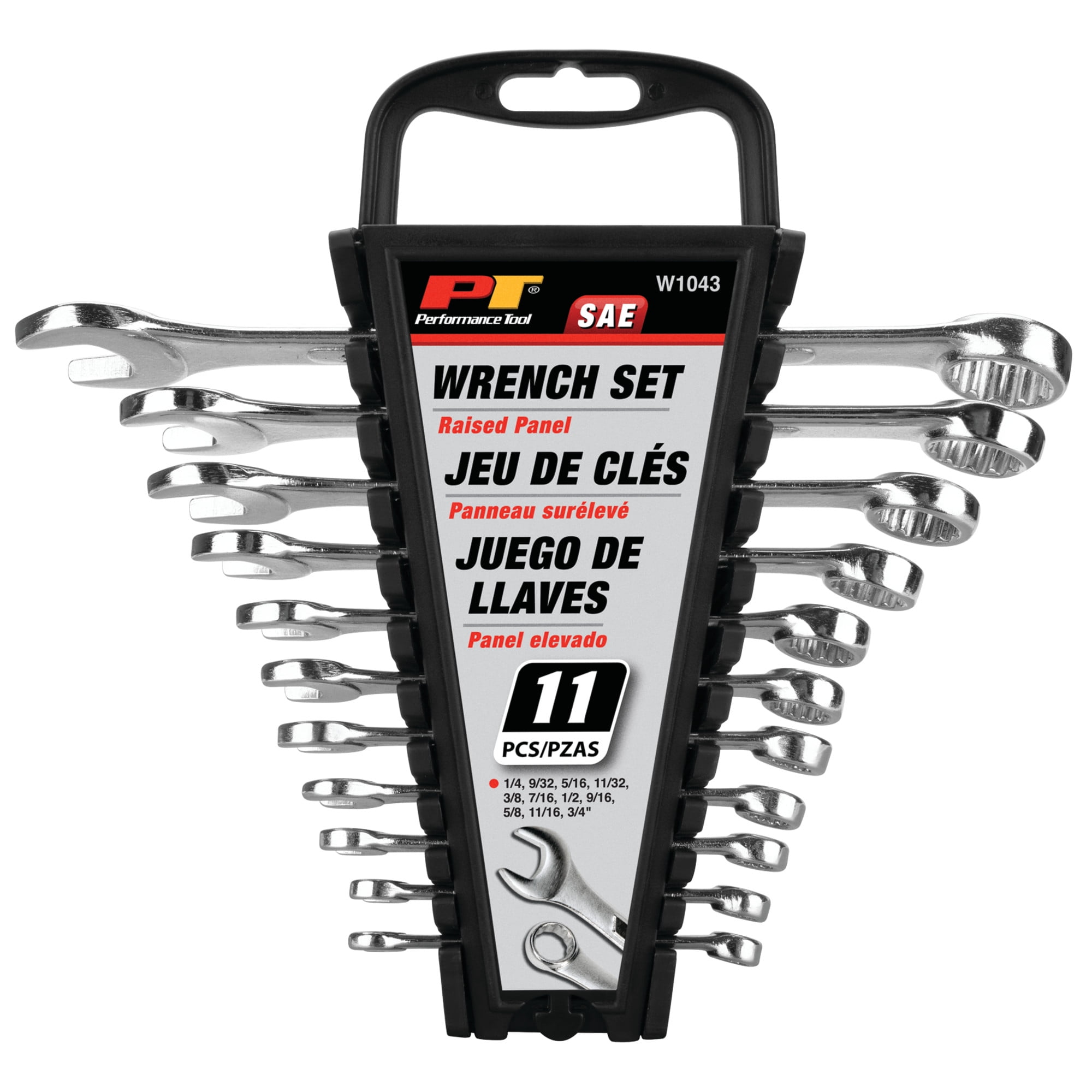 Performance Tool W1042 11 Pc. SAE Wrench Set - Nickel Chrome-Plated, Carbon Steel, Storage Rack