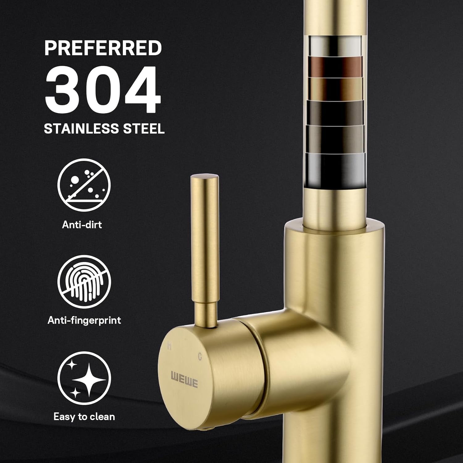 Zovajonia Brushed Gold Kitchen Faucet with Pull Down Sprayer, High Arc Single Handle Stainless Steel Kitchen Sink Faucet with Deck Plate