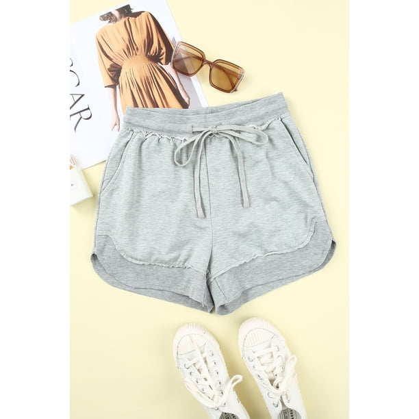 ABPHQTO Shorts casuales de punto con ribete acanalado gris para mujer