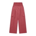 thumbnail image 5 of GUACER Womens Cargo Pants Smocked High Waist Wide Leg Trousers with Flap Pockets Outdoor Casual Loose Pants, 5 of 7