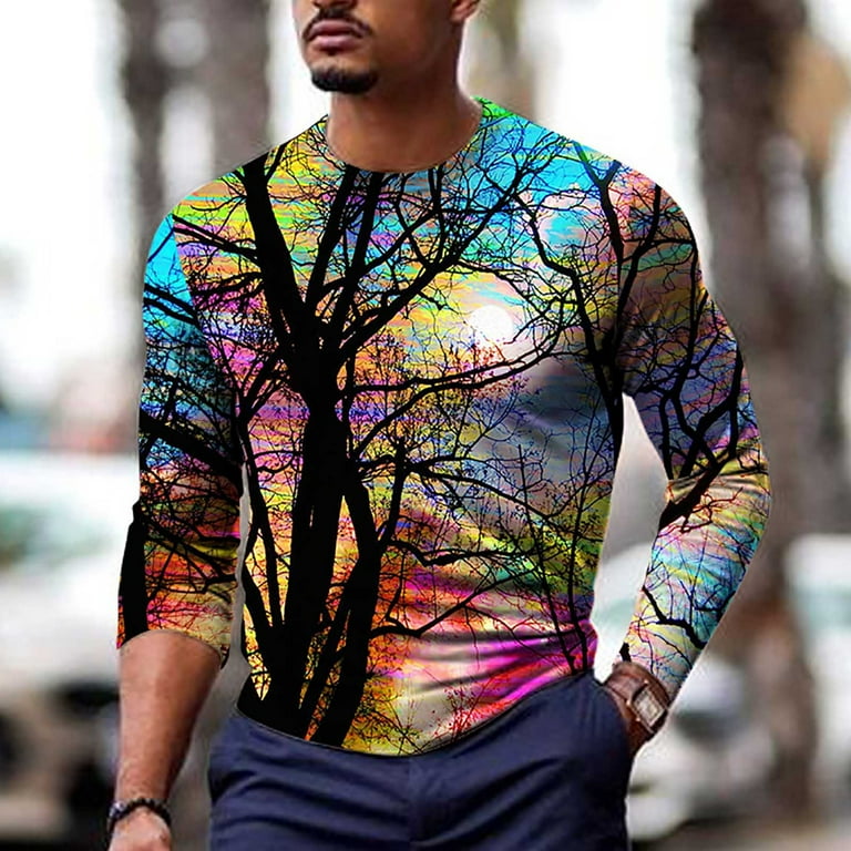 Amtdh Men s Clothes Deals Plus Size T Shirts Summer Clothing Round Neck Shirts for Men Fitness Sports Tops for Men Long Sleeve Pullover Graffiti Printing Blouse Tee Pink L Walmart