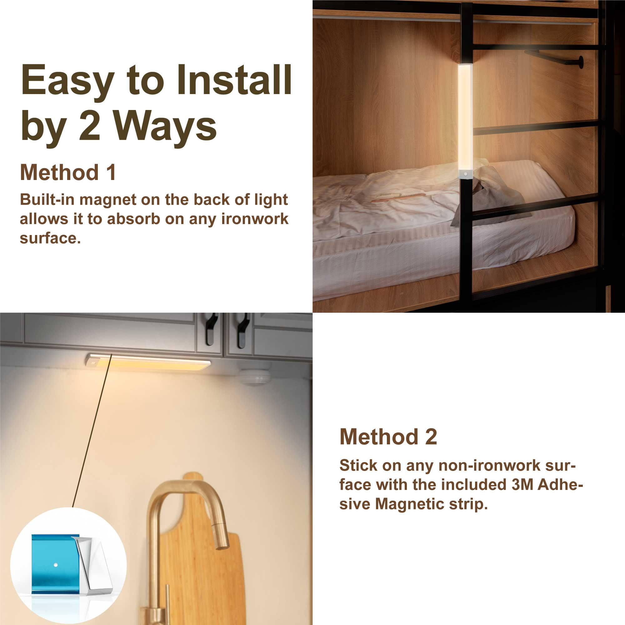 54LED Warm Under Cabinets lighting,Motion Sensor LED Light, Wireless USB Rechargeable Lights,Battery Powered Operated Closet Light,Light bar for Wardrobe,Closets,Cabinet,Cupboard(2 Pack)