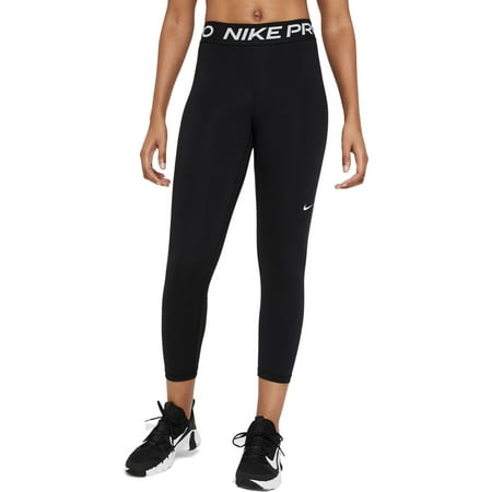 Nike Pro Women's 365 Mid-Rise Cropped Mesh Panel Leggings (Black, XXS)
