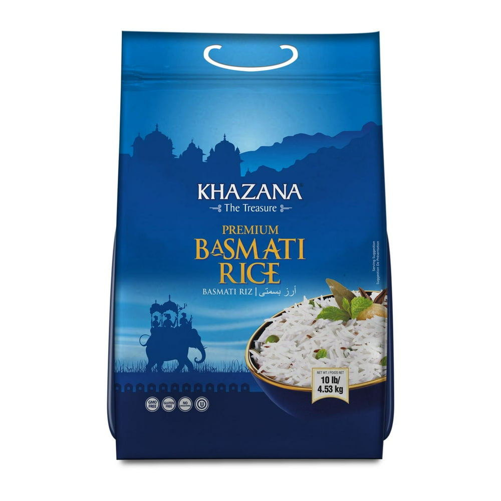 Khazana Premium Basmati Rice 10lb Resealable Ziploc Bag NONGMO