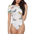 thumbnail image 1 of Saiise Justaucorps à Manches Courtes pour Femmes Motif Chiot Teckel Col Rond Pyjama Extensible avec Fermeture à Pression-Moyen, 1 of 7
