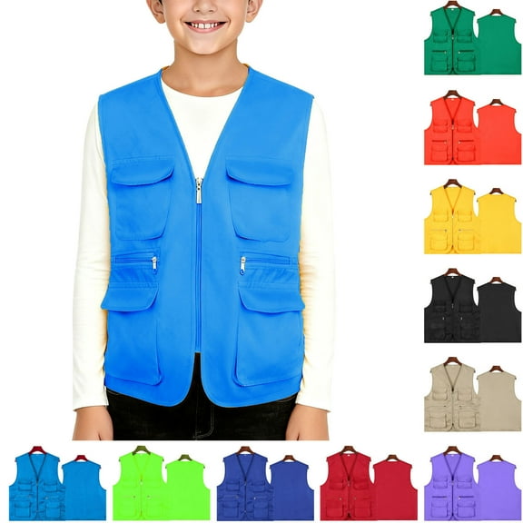 breaise Kids Cargo Safety Vest Boys Girls Volunteer Travel Multi-pocket Waistcoat Top Activity Waistcoat Party Costume Vests