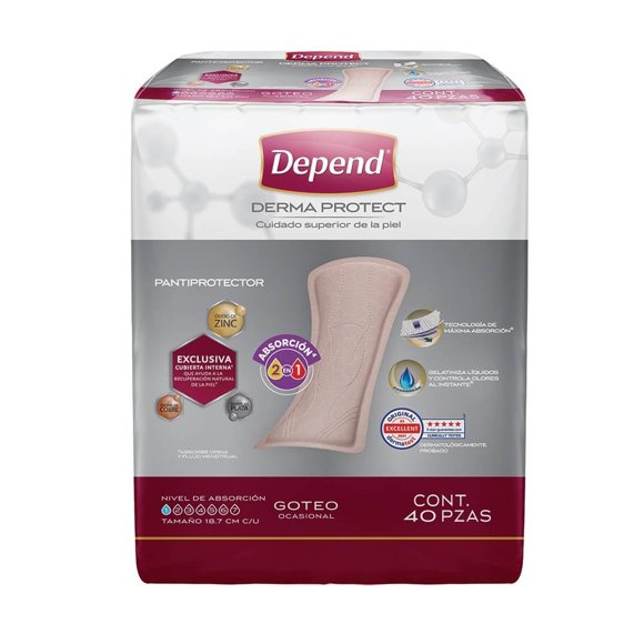 Pantiprotector Depend Derma Protect cuidado superior goteo ocasional 40 pzas