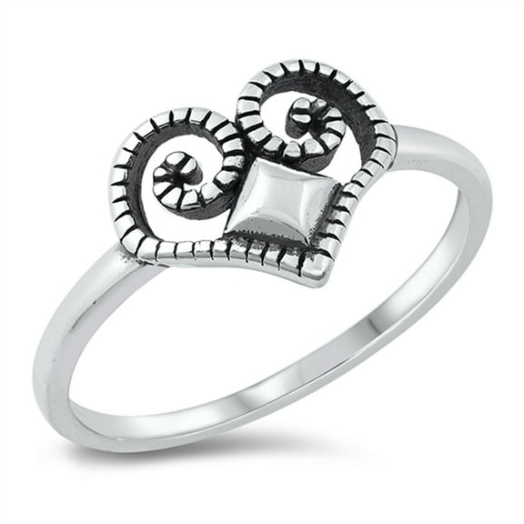 Abstract Swirl Heart Owl Animal Ring .925 Sterling Silver Band Jewelry Female Male Unisex Size 4