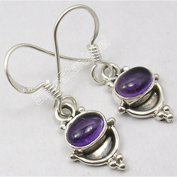 SilverStarJewel 925 Sterling Silver Purple Amethyst Gemset Handcrafted Oxidized Earrings 1.2"