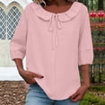 thumbnail image 5 of cocolona Womens Summer Tops Ruffle Drawstring Crew Neck 3/4 Sleeve Shirts Fashion Casual Loose Tunic Blouses, 5 of 5