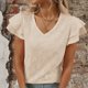 thumbnail image 5 of Camiseta de Manga Corta de Verano para las Mujeres de Moda de Color Sólido con Cuello en V, Top Casual de Poliéster, Lavado de Manos, 5 of 7