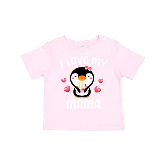 Inktastic I Love My Mama with Cute Penguin and Hearts Girls Toddler T-Shirt