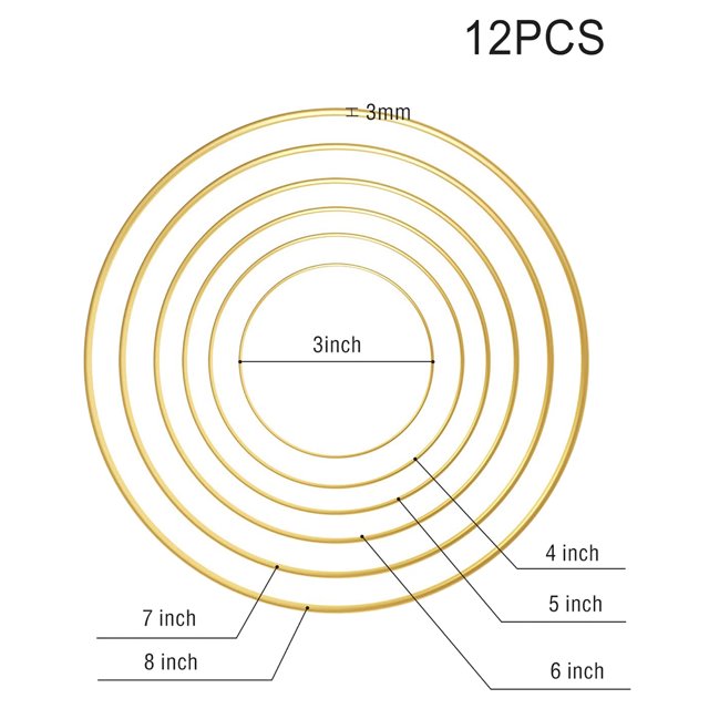 12 Pcs 6 Sizes Gold Dream Catcher Metal Rings Floral Hoops Wreath Macrame Creations Ring for DIY Crafts