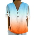 thumbnail image 2 of SYMOID Womens V - Neck Button Short Sleeve Tied Loose T - shirt for Misses, Casual and Fashionable,Orange,Size XL, 2 of 7