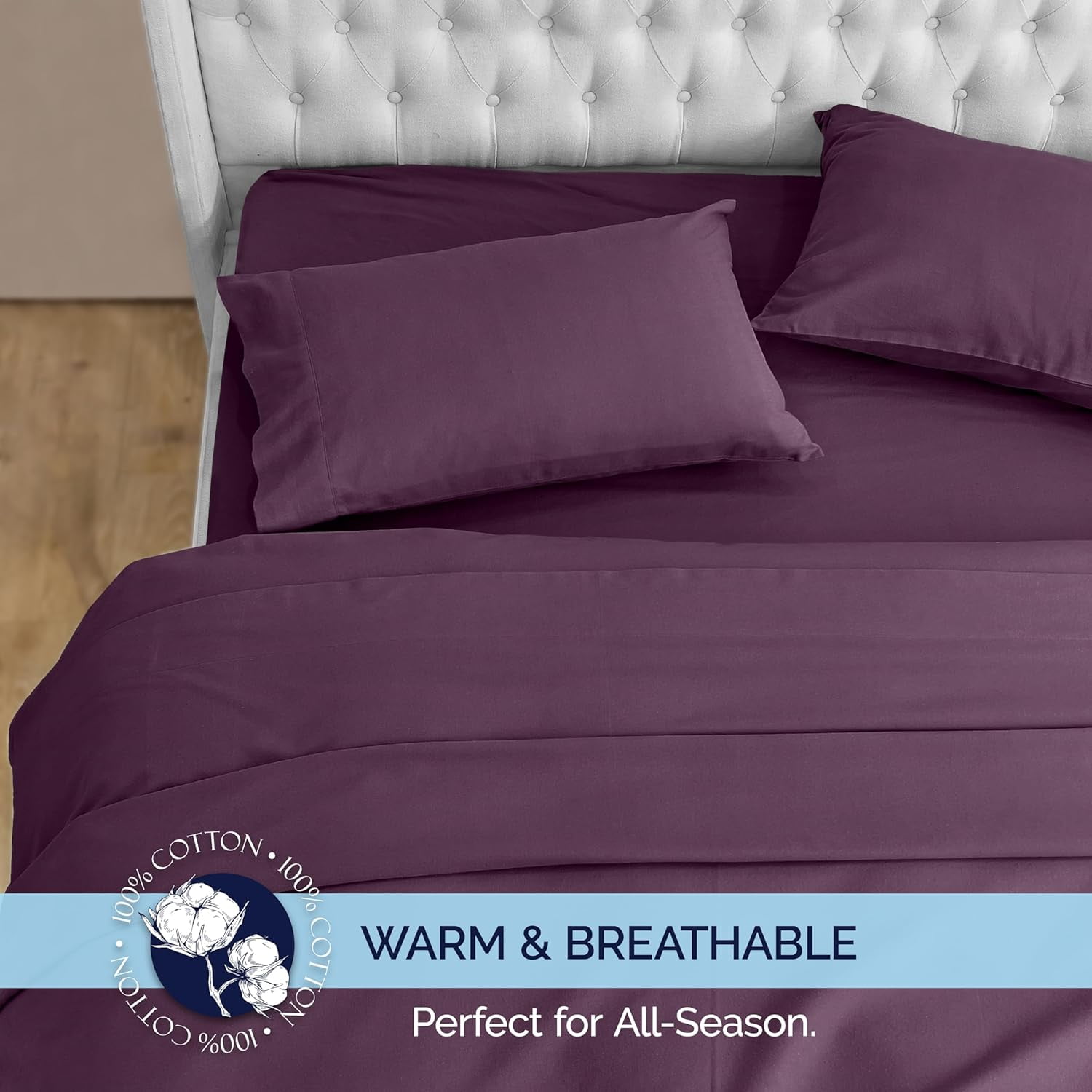 Elegant Comfort Soft 4-Piece Cotton Flannel Sheet Set -Deep Pocket Fitted Sheet, Flannel Sheets - Twin, Purple