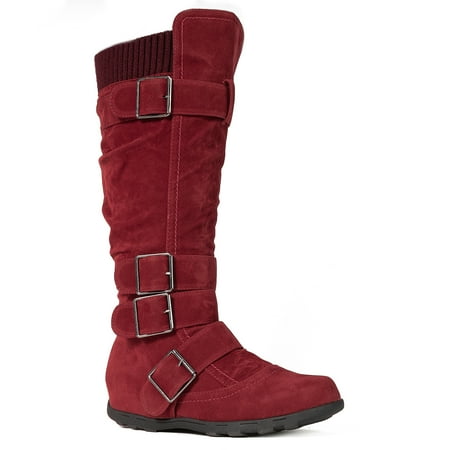 Sweater Knit Top Low Hidden Wedge Under Knee High Boots #19207