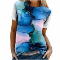 thumbnail image 4 of Jersey de cuello redondo de verano para mujer, camisa informal estampada, blusa superior de fondo Pompotops  hfajkhk138755, 4 of 9