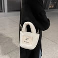 thumbnail image 4 of Lutabuo Women Plush Fur Letter Pattern Handbag Quilted Small Bucket Bag (White), 4 of 9