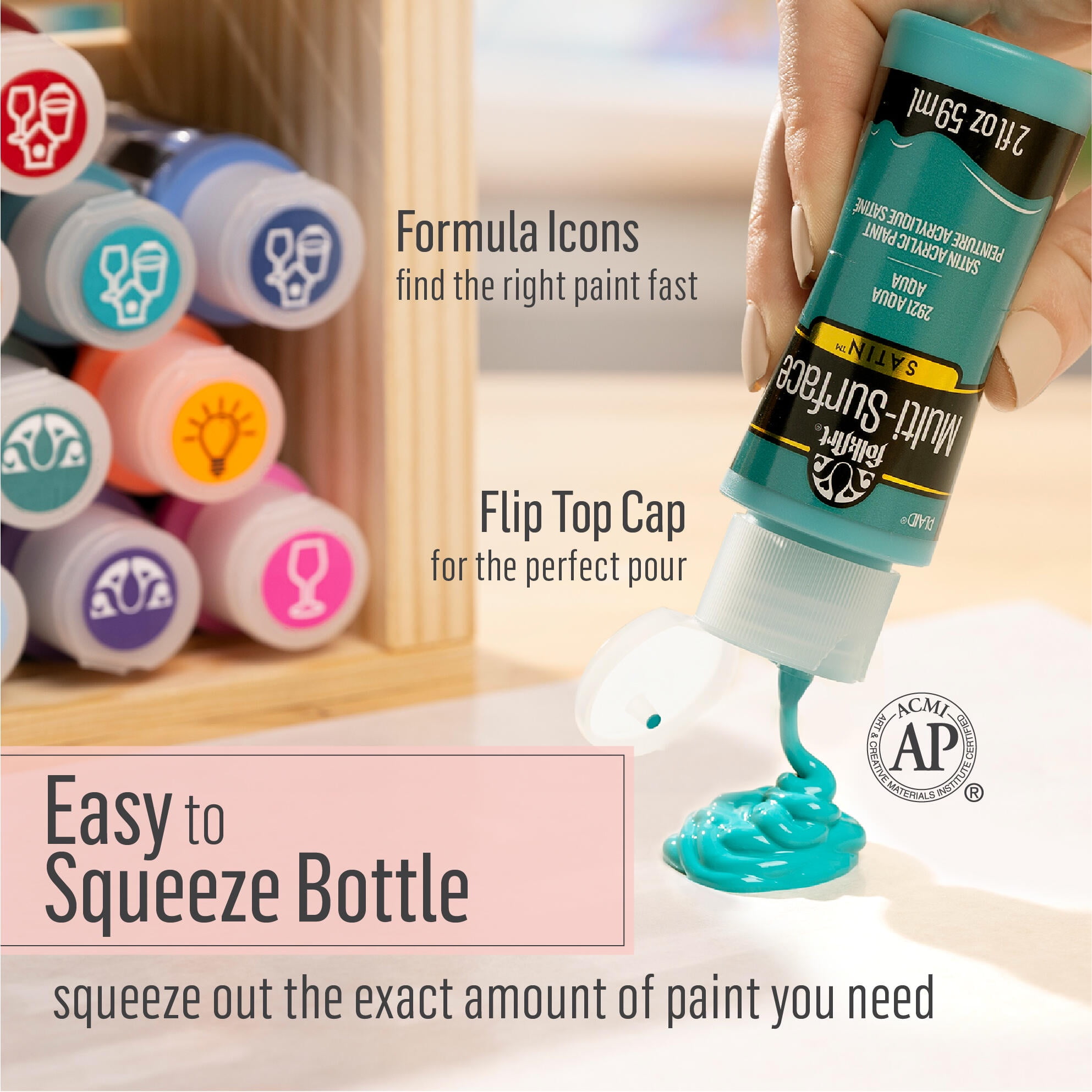 FolkArt Multi-Surface Satin Acrylic Paint, 2 fl. oz., Teddy Bear Brown