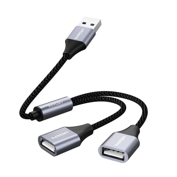 Divisor USB ANDAPA Negro Convertidor de Cable de Extensión de 1 Entrada y 2 Salidas para PC y Consol