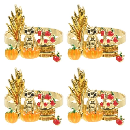 

DiMaddie 4pcs Thanksgiving Day Decoration Napkin Ring Harvest Festival Cat Pumpkin Napkin Buckles