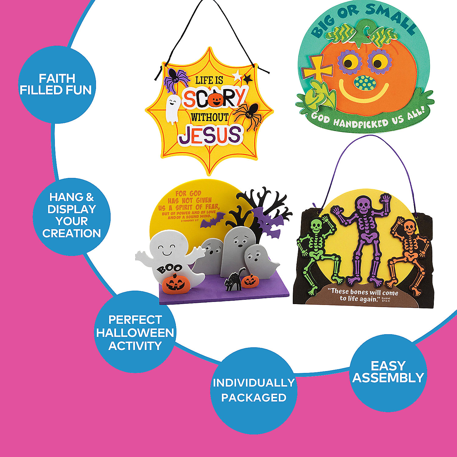 Fun Express 48 Pieces Religious Halloween Craft Assortment, Based Kits for Kids Best for Sunday School