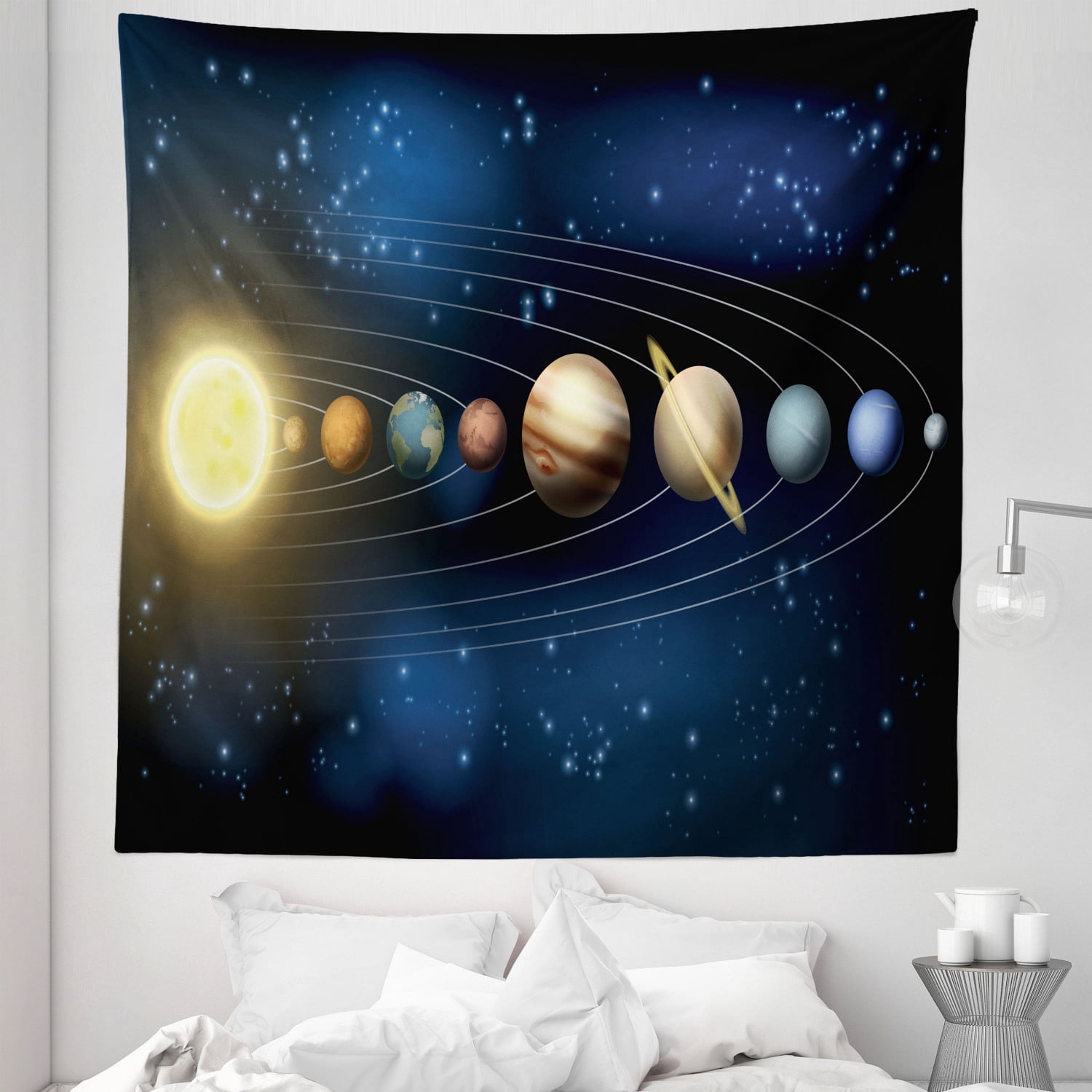 Outer Space Tapestry, Cartoonish Graphic of Solar System Planets and ...