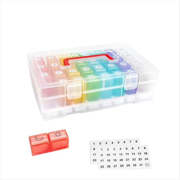 Pastillero Mensual, Dispensador de Viaje, Contenedor de Almacenamiento, Dispensador de Pastillas Colorido, Contenedor de Embalaje, Pastillero Transparente de 32 Ranuras.