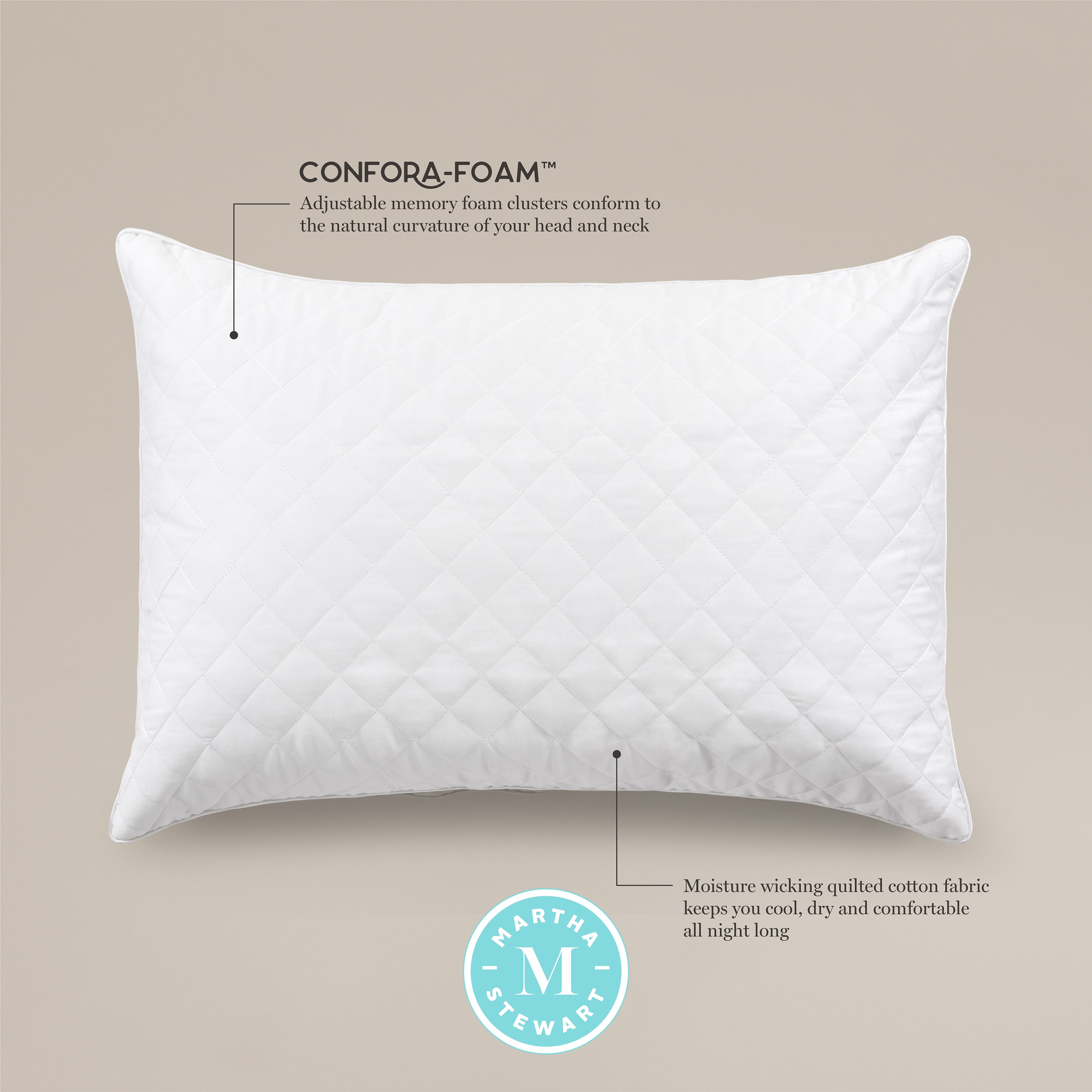 Martha Stewart Cotton Quilted Bed Pillow 2 Pack Standard Queen Memory Foam Cluster Walmart