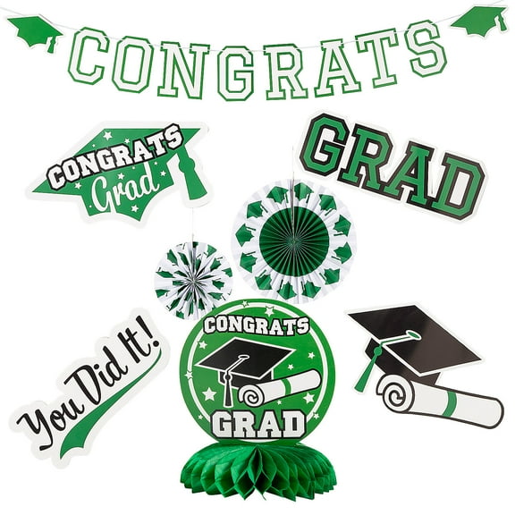 Green Congrats Grad Graduation Party Room Decorating Kit - 11 Pieces