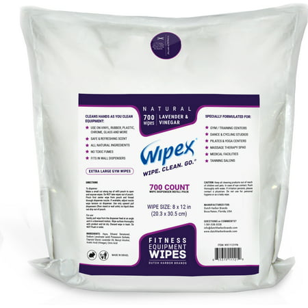Wipex Gym & Fitness Wipes Dispenser Refill Pack 700 Large Natural Wipes With Vinegar &