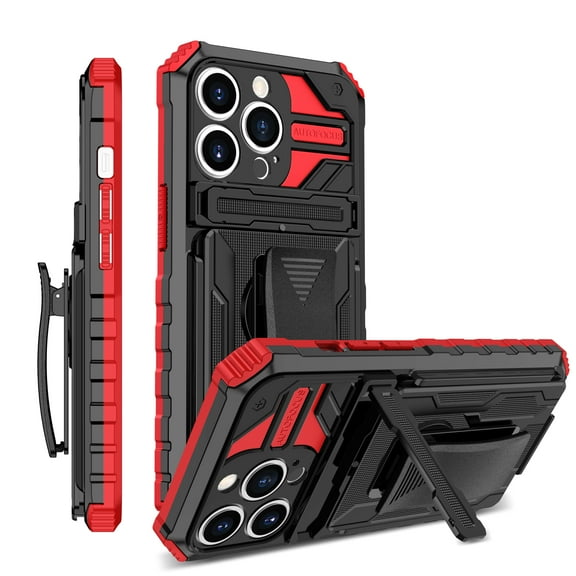Allytechgroup for iPhone 16 Pro Max Case with Belt Clip Holster, Slim Phone Not Hot/Fast Heat Dissipation Case with Kickstand Military Grade Drop Protection for iPhone 16 Pro Max, Red