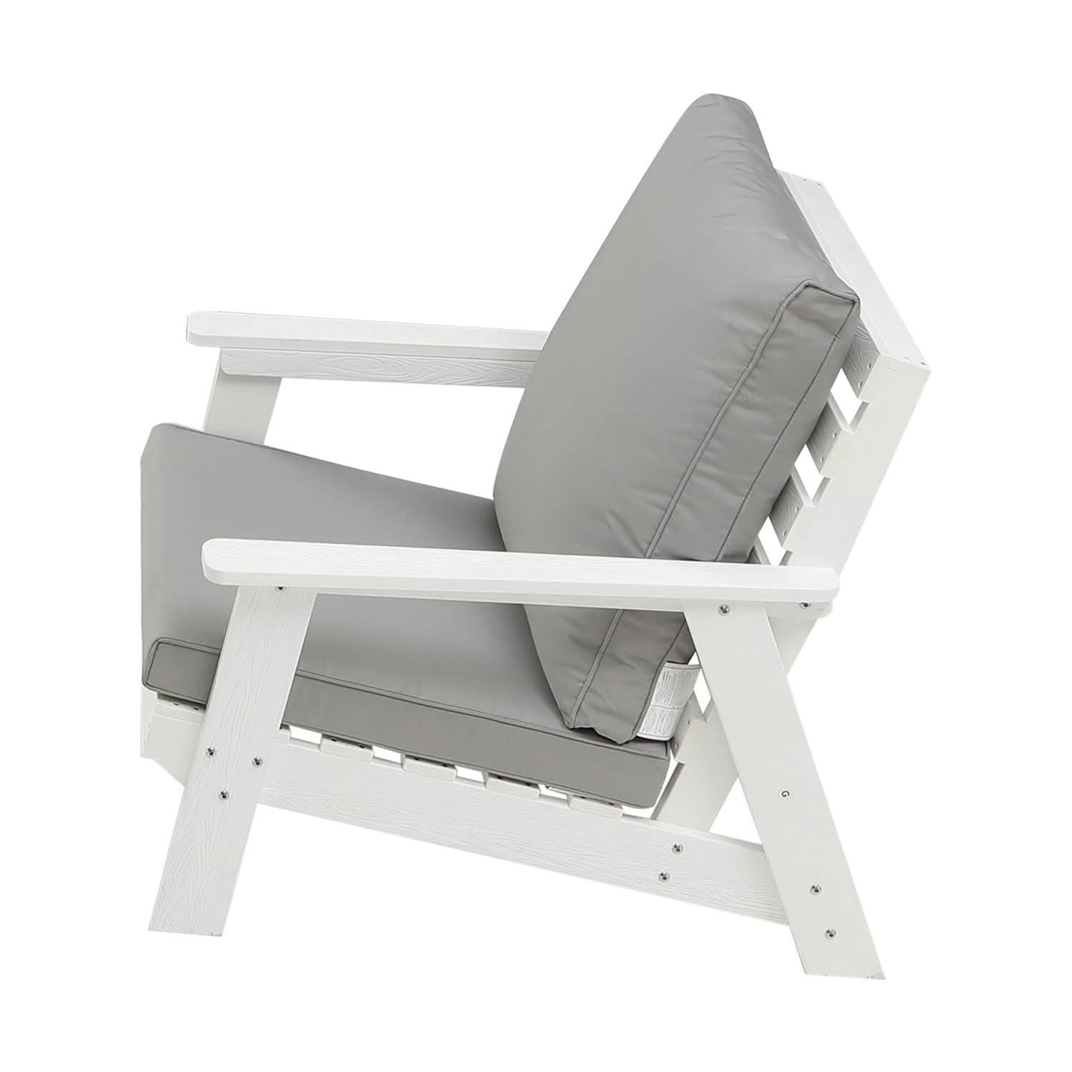 MAYEERTY All Weather Outdoor Single HIPS Patio Sofa with Thick Cushion, Wood Grain Fade Resistant Single Chair for Yard Pool Terrace