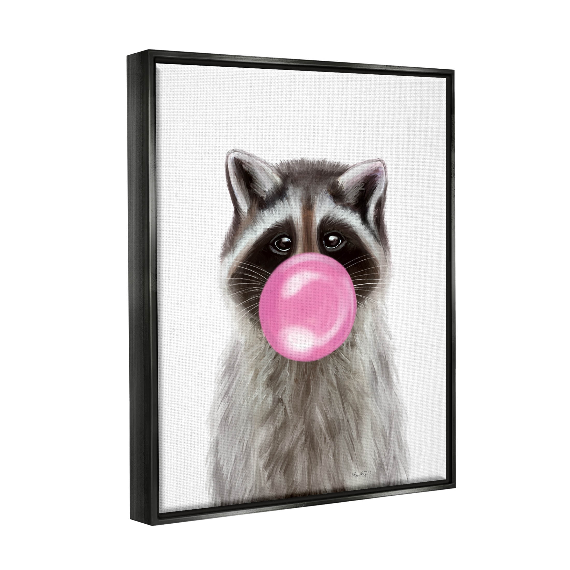 Stupell Industries Raccoon Bubble Gum Wildlife Portrait Graphic Art Jet Black Floating Framed Canvas Print Wall Art, Design by Elizabeth Tyndall