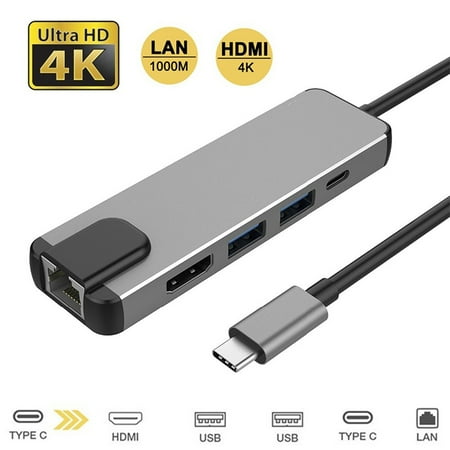 Gigabit Ethernet Usb Hub Type C Hub HDMI USB C Hub to Gigabit Ethernet Rj45 Lan Adapter for Macbook Pro Thunderbolt 3 USB-C Charger Port ()