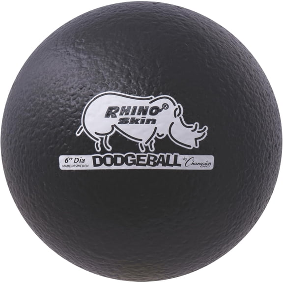 Champion Sports® Rhino Skin® Low Bounce Dodgeballs for Playground, PE, Backyard & League Games – Single Ball - Black - 6 Inch