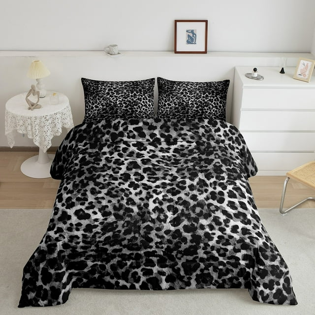 Erosebridal Cheetah Leopard Print Comforter Sets King Size, Geometric Comforters & Duvets, Black White Reversible Duvet Insert, Breathable Room Decoration, 3pcs