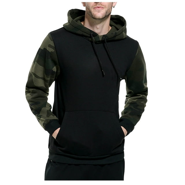 Mens Color Blocking Easy Camouflage Long Sleeved Hooded Top