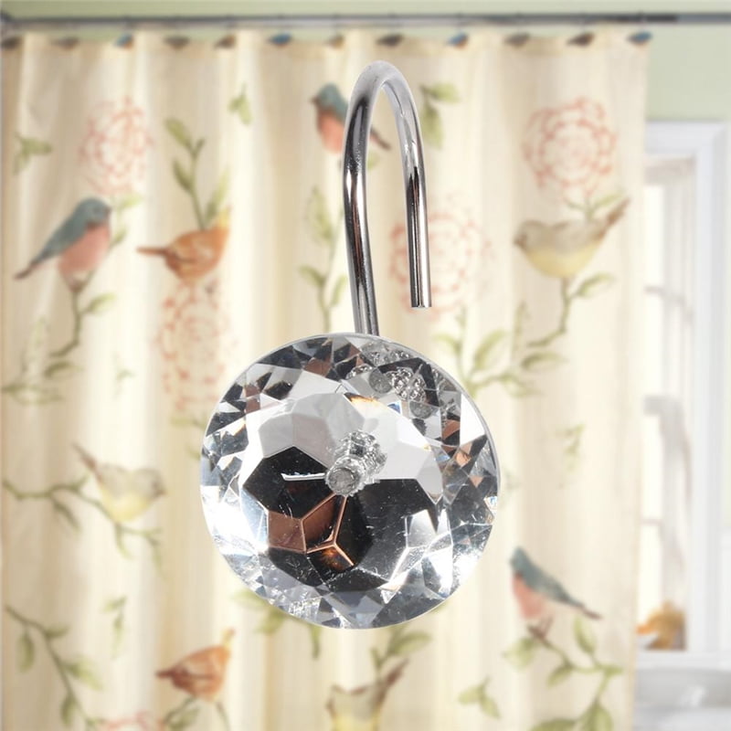 EECOO 12pcs/Box Shower Curtain Hooks Rhinestone Bling Slide Bathhroom