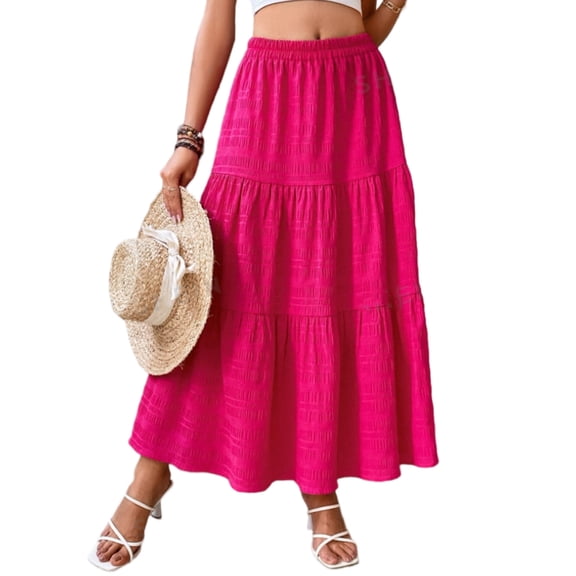Cuteduck Women's Flowy Pleated Tiered Skirt Casual A-Line Midi Skirt S-2XL