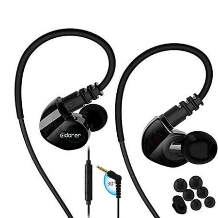 Adorer Running Sport Earphones with Microphone over Ear Buds Wired Headphones Sweatproof in Ear Earphones for Gym Jogging Workout Exercise（Black)