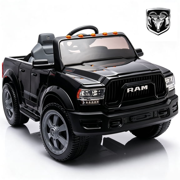 COCLUB RAM 2500 12V Electric Car for Kids, Ride on Toys W/Remote Control, Truck Bed Storage, Bluetooth, Music, Gift Pickup For Kids Aged 3-5, Black