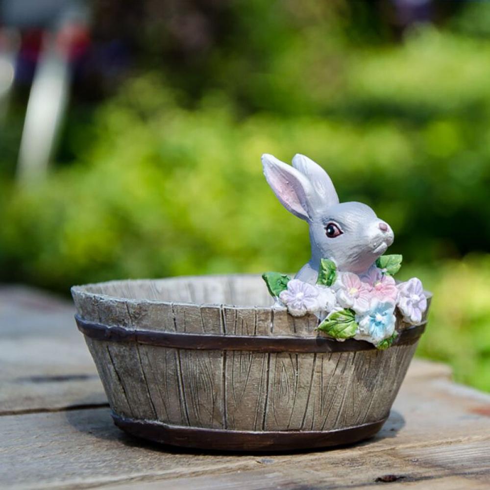Stibadium Succulent Planter Rabbit Shaped Flowerpot Plant Pot Resin Vase Container Home Garden Decorative - image 4 of 10