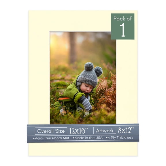 Off White Picture Frame Mat for 12x16 Frames - Fits 8x12 Photos - 1 Mat